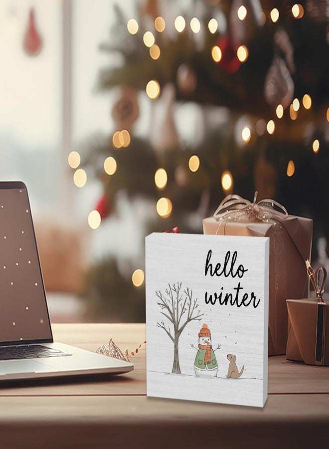 XFW Hello Winter Sign Christmas Snowman Snowflake Sign, Snowman Christmas Decorations, Winter Xmas Decor for Home Office Desk Table Shelf Decor 5 x 5 Inch - Image 5